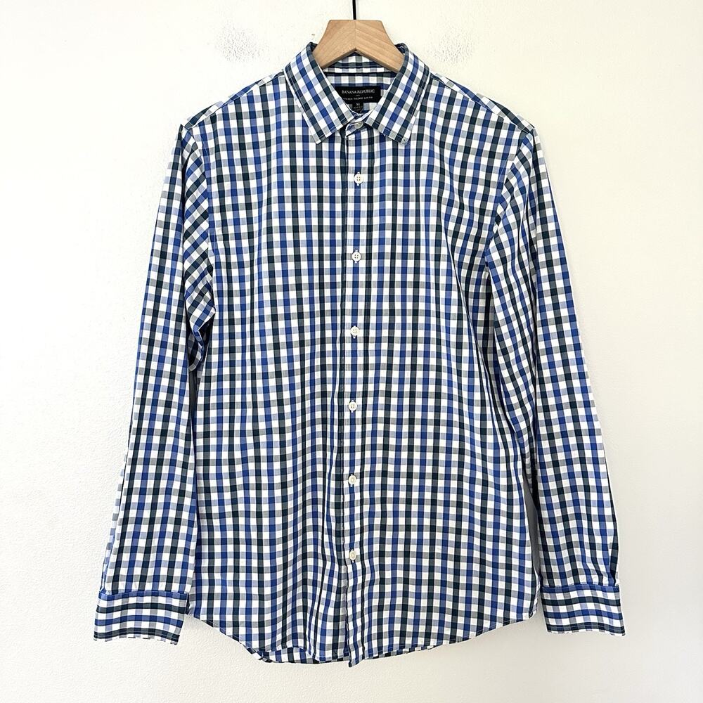 Banana Republic 100% Cotton Gingham Non-Iron Tailored Slim Fit Shirt Size M